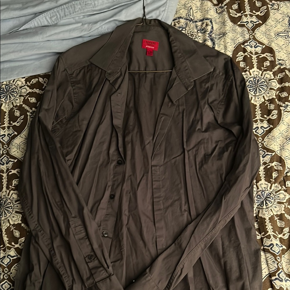 Alfani Brown Dress Shirt Elegant Design